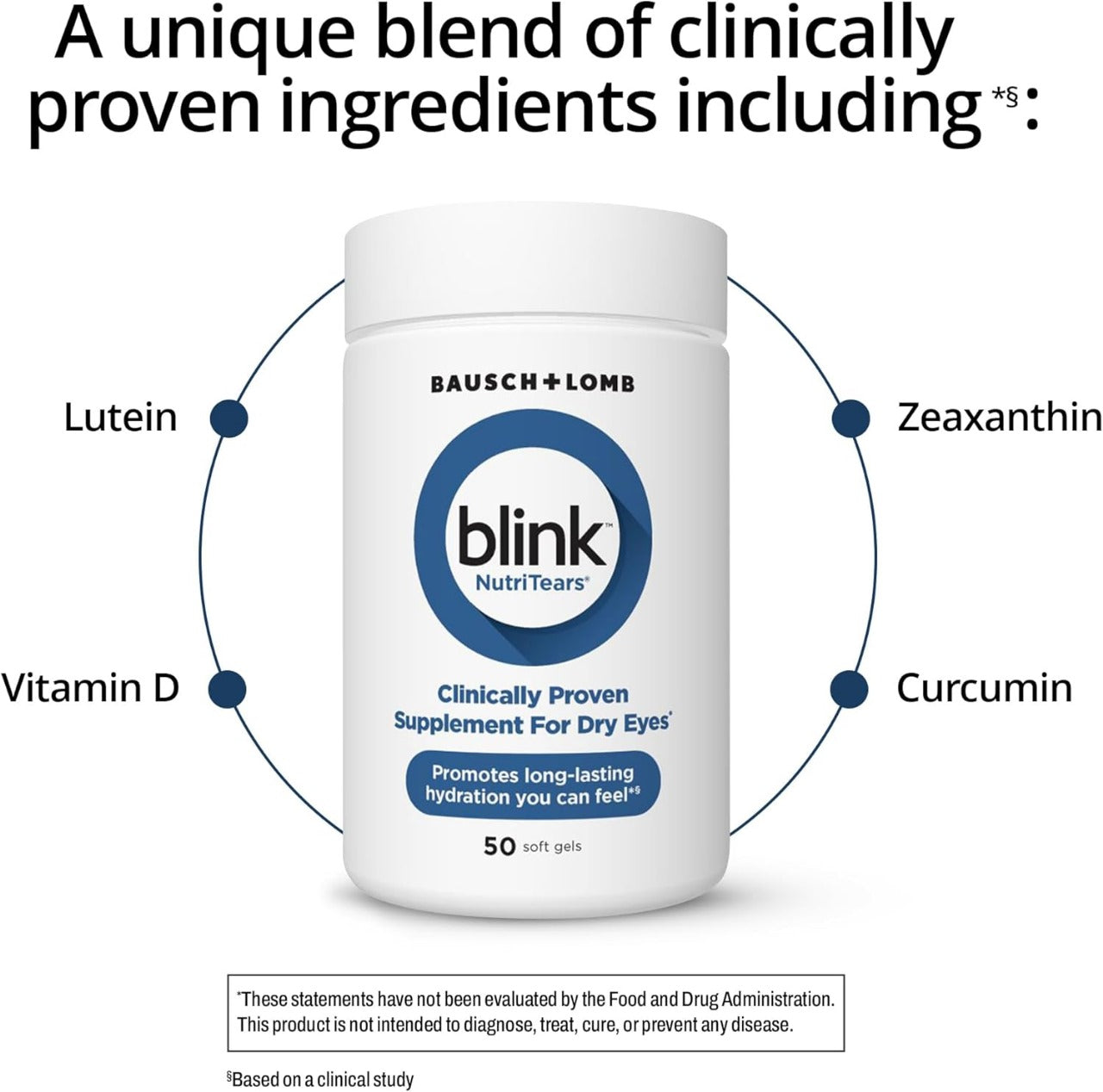 Blink NutriTears Dry Eye Supplement | Lutein, Zeaxanthin & Vitamin D | Clinically Tested Support for Eye Hydration & Comfort | 50 Softgels